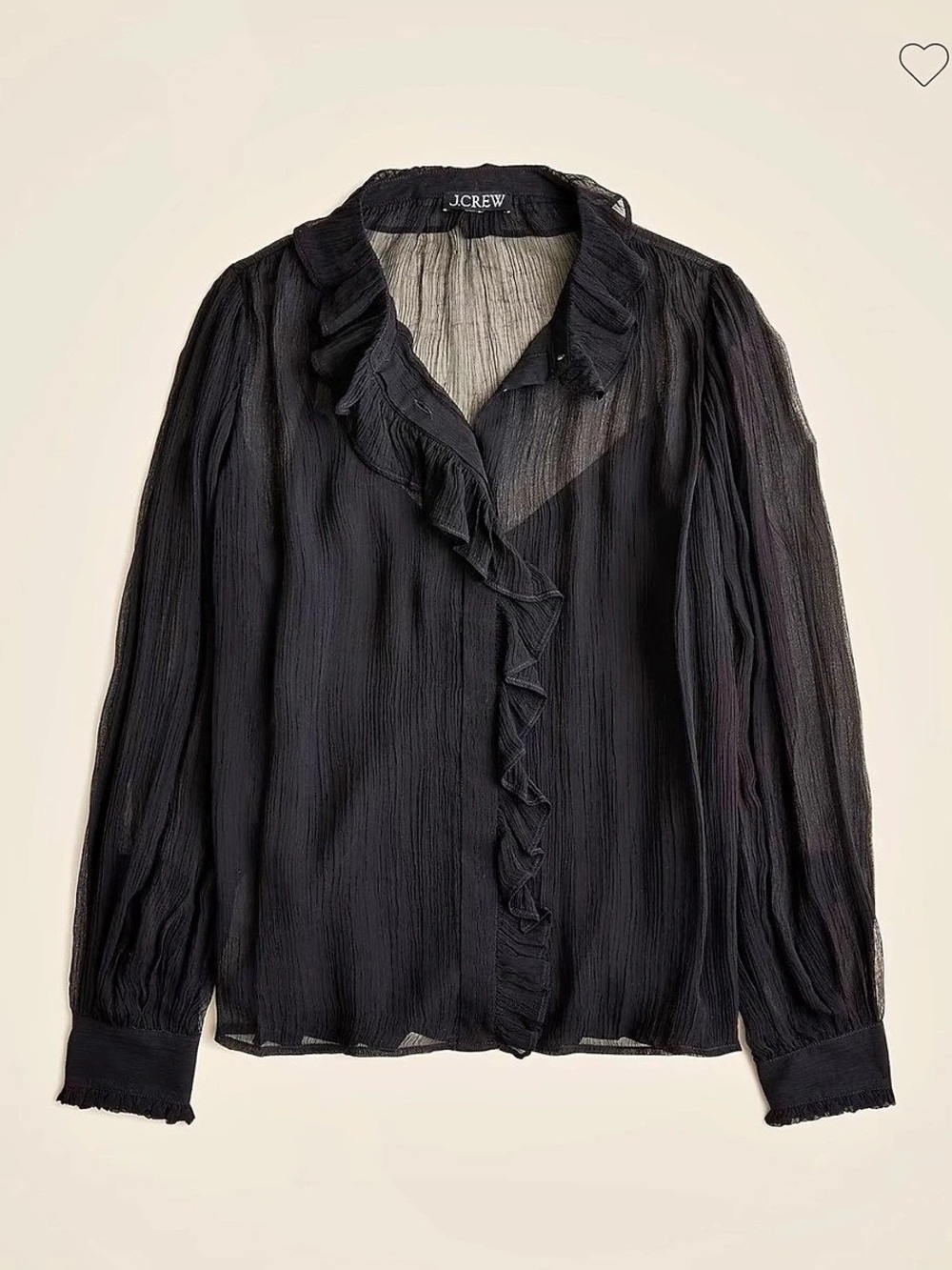 J.Crew ruffle-button up in crinkle chiffon Black Small NWT